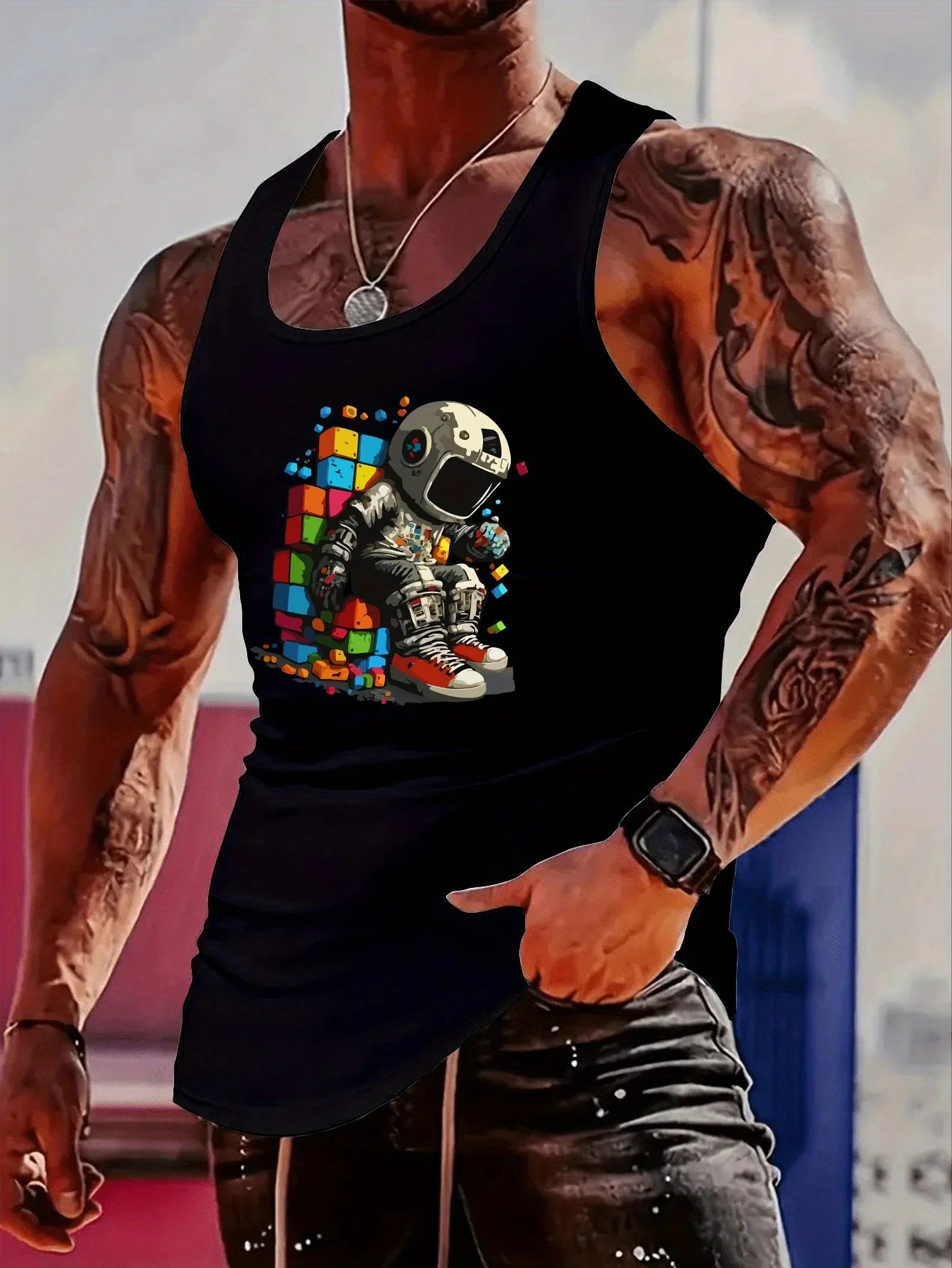 Fashionable trend muscular tough guy, simple and creative solitary astronaut, print design