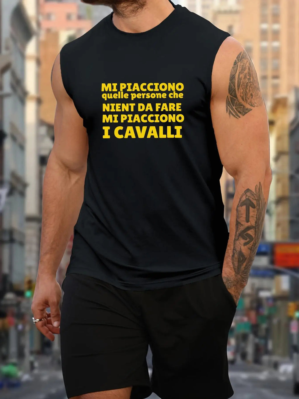 Men's sleeveless vest - Bold Italian-style shirt, loose-fitting breathable muscle shirt, suitable for fitness training