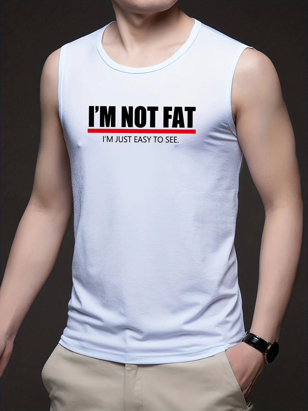 Men's "I'M NOT FAT" vest, a summer oversized loose sleeveless shirt, suitable for fitness, exercise and training.