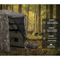 360 Degree View Ground Concealment Tent 85x85x66 Inches For Turkey Hunting, Deer Archery, Wildlife Photography, Silent Zipper Windows Portable Camouflage Shelter Carrying Bag Included High Capacity 4-5 Person Mesh Walls Durable Fabric Design